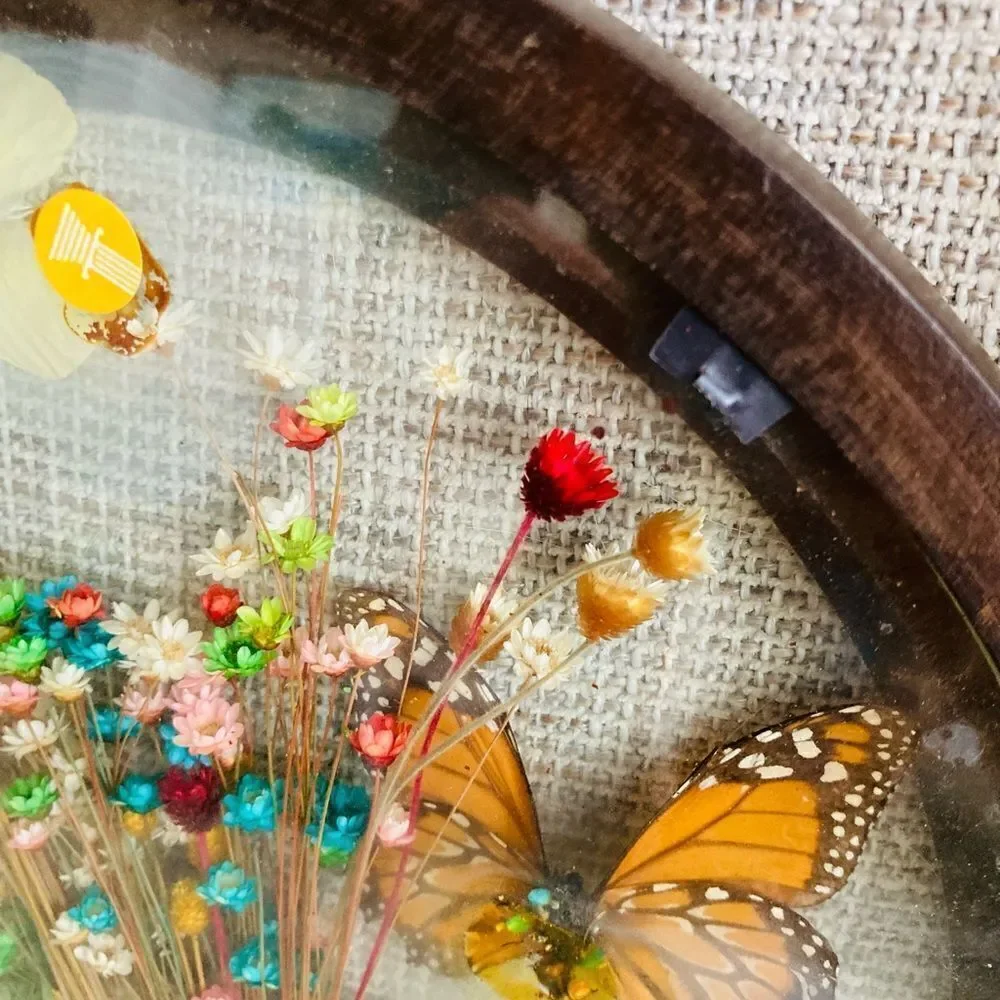 Vintage Dried Floral Butterfly Wood Framed Decor